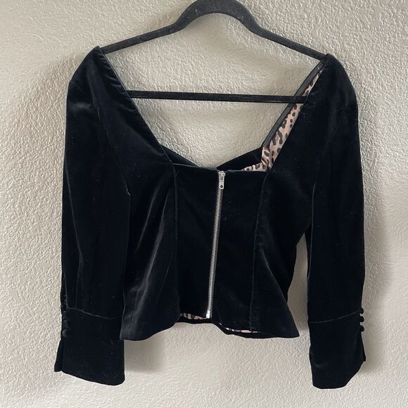 FRAME Blouse Womens Small Black velvet sweetheart neck Exposed Zipper Party Chic - Picture 4 of 13